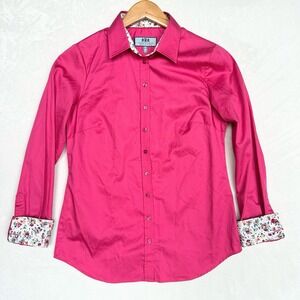 Hawes & Curtis Blouse Fitted Pink US 6 UK 10 Semi Fitted Floral Cuff Preppy  *‎
